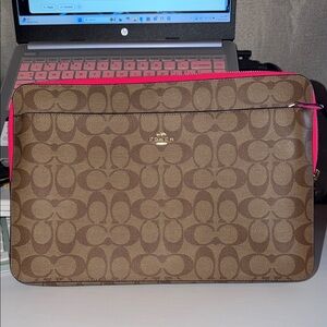 Coach Tan and Pink Monogram Laptop Sleeve